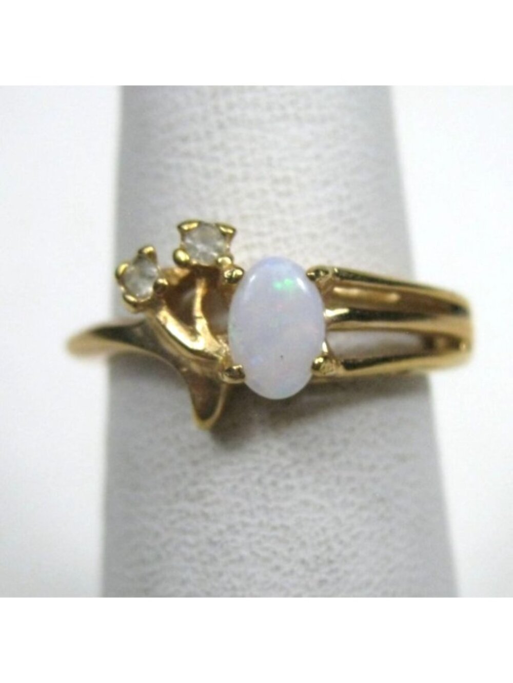 18K HGE Yellow Gold Plated Opal Ring CZ Accent Stones Size 6